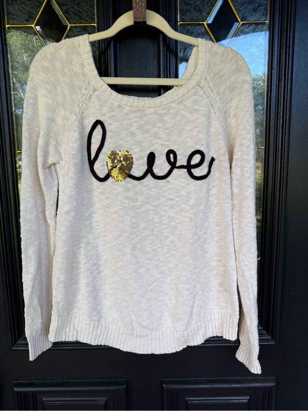 🛑 Red Camel Cream Knitted Cursive Love Sweater - Size M (GUC)